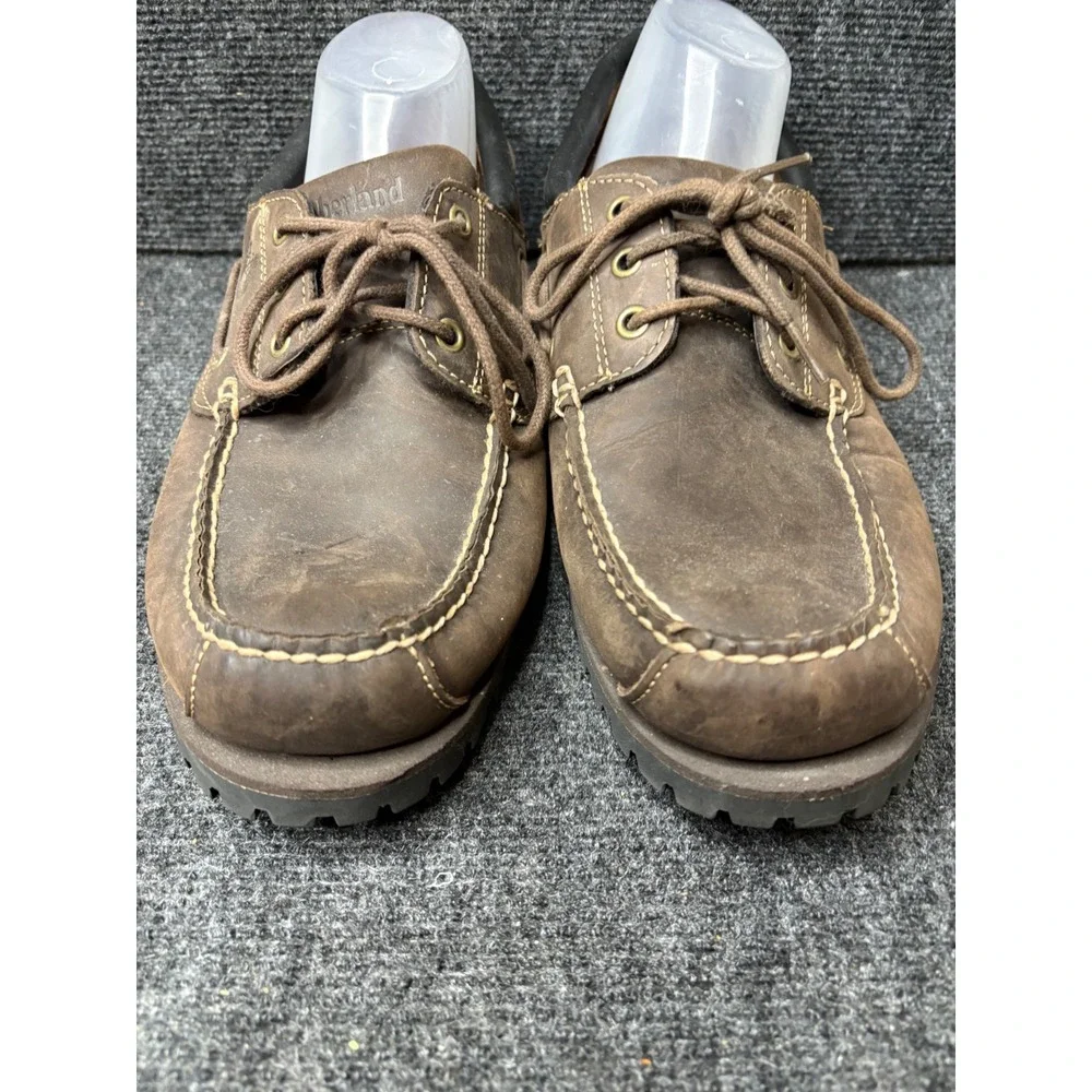 Timberland Mens 3-Eye Lug Handsewn Boat Shoes Brown Leather Loafers 84593 12M